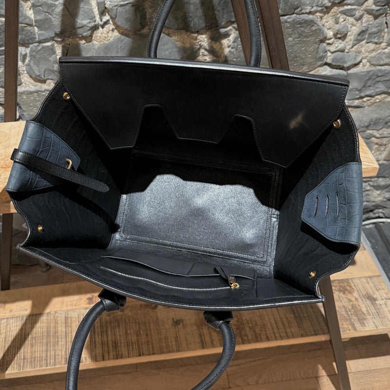 Céline Midnight Blue Croc Embossed Nubuck Small Tie Knot Tote Bag