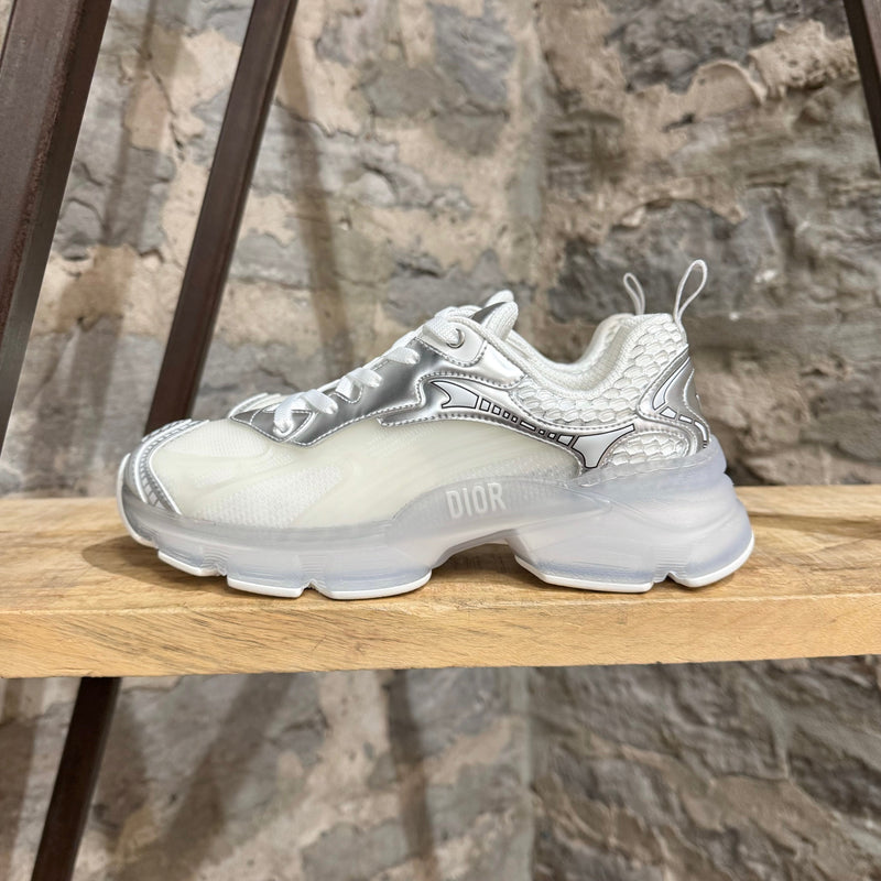 Dior White Silver Mesh Technical Chunky Vibe Sneakers