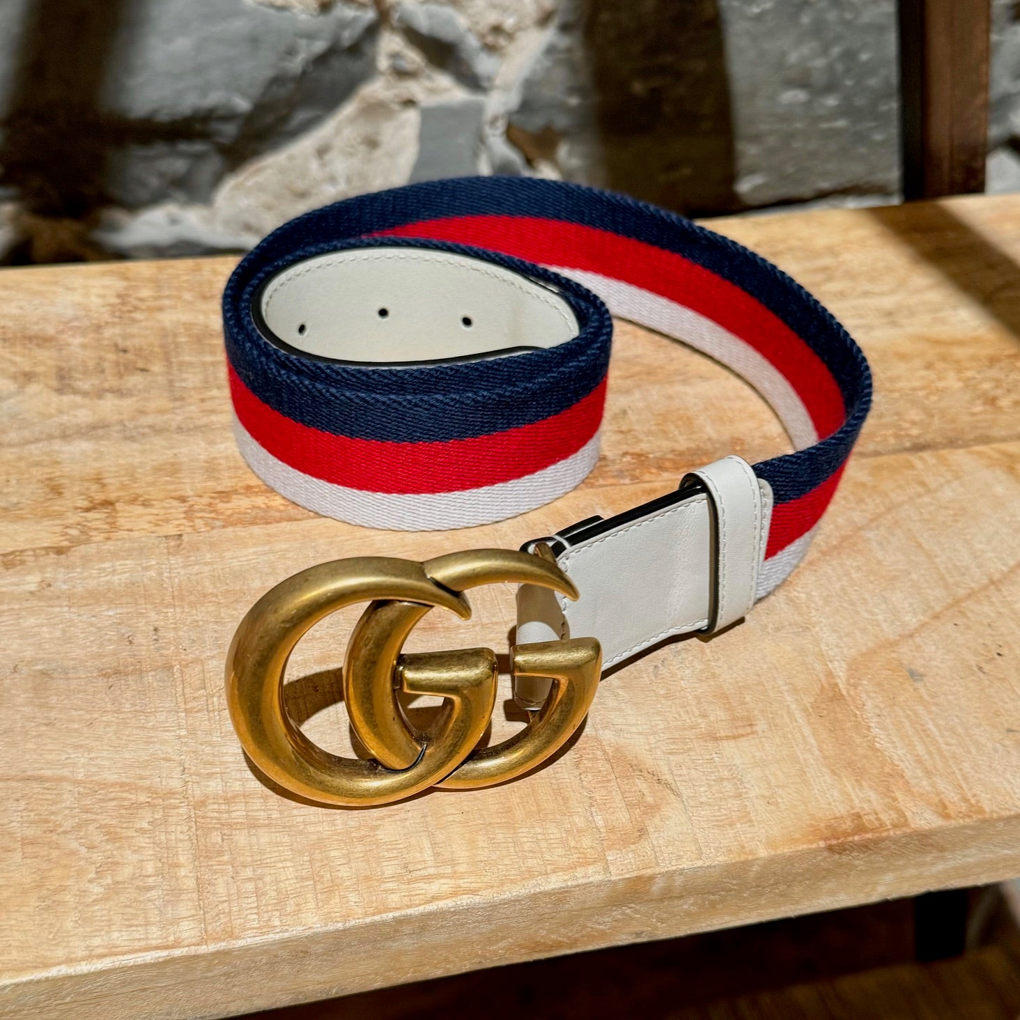 Gucci White Leather Web Double G Belt – Boutique LUC.S