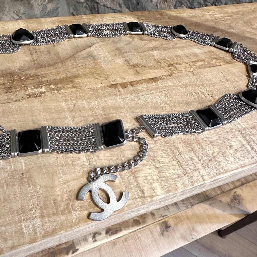 Chanel SS07 Silver Gilded Chain Stone Accent CC Belt