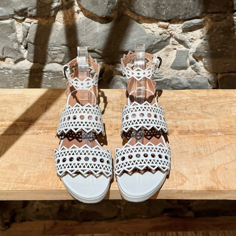 Alaïa White Laser Cut Flat Sandals