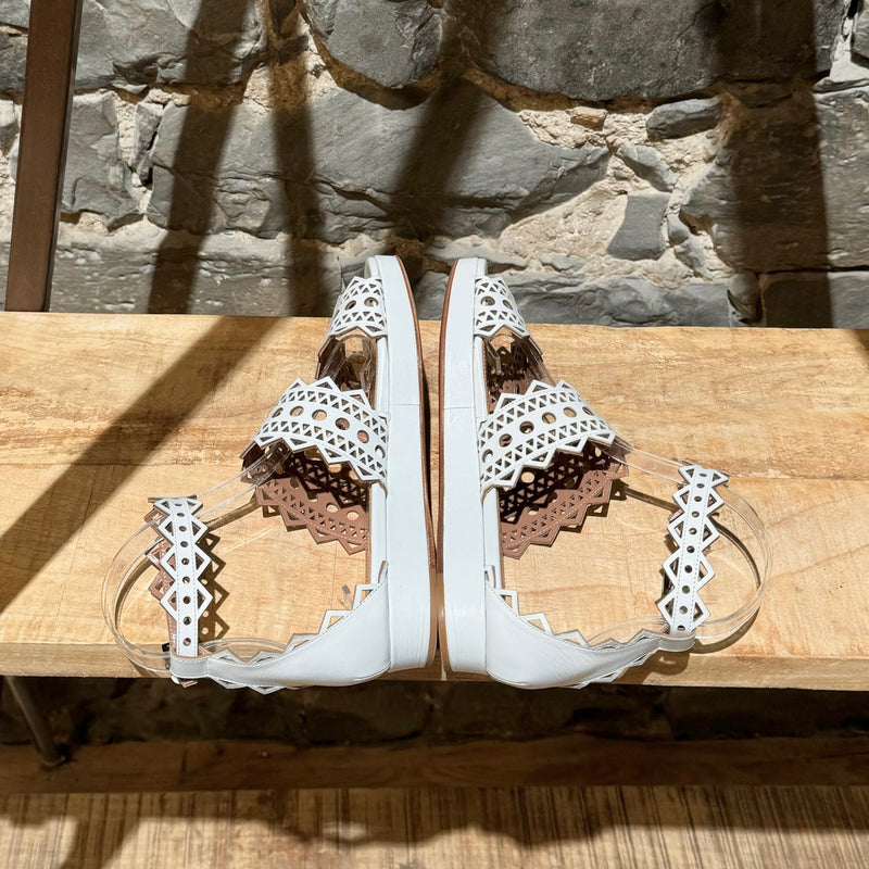 Alaïa White Laser Cut Flat Sandals