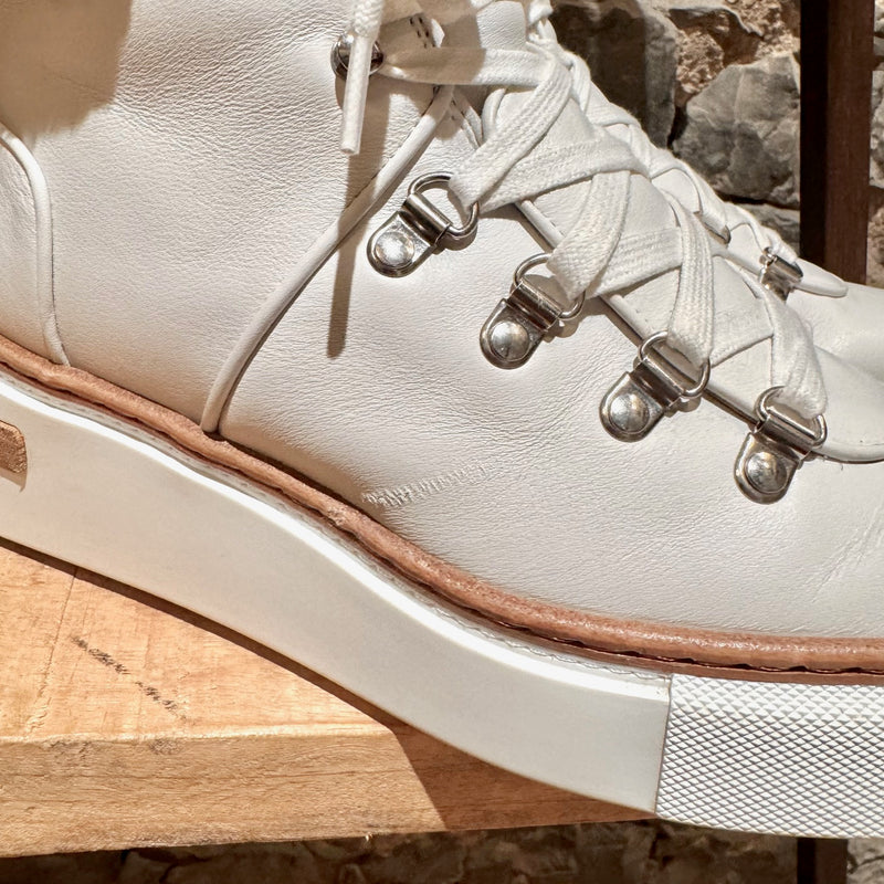 Hermès White Leather Flocon Wedge Shearling Boots