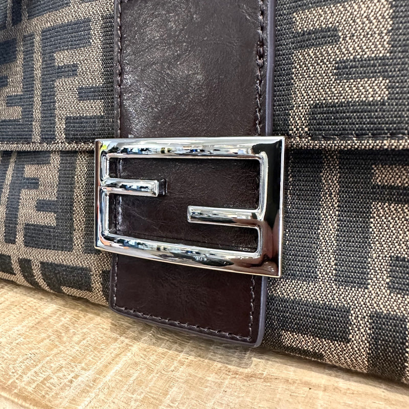 Fendi Vintage FF Zucca Brown Leather Mama Baguette Bag