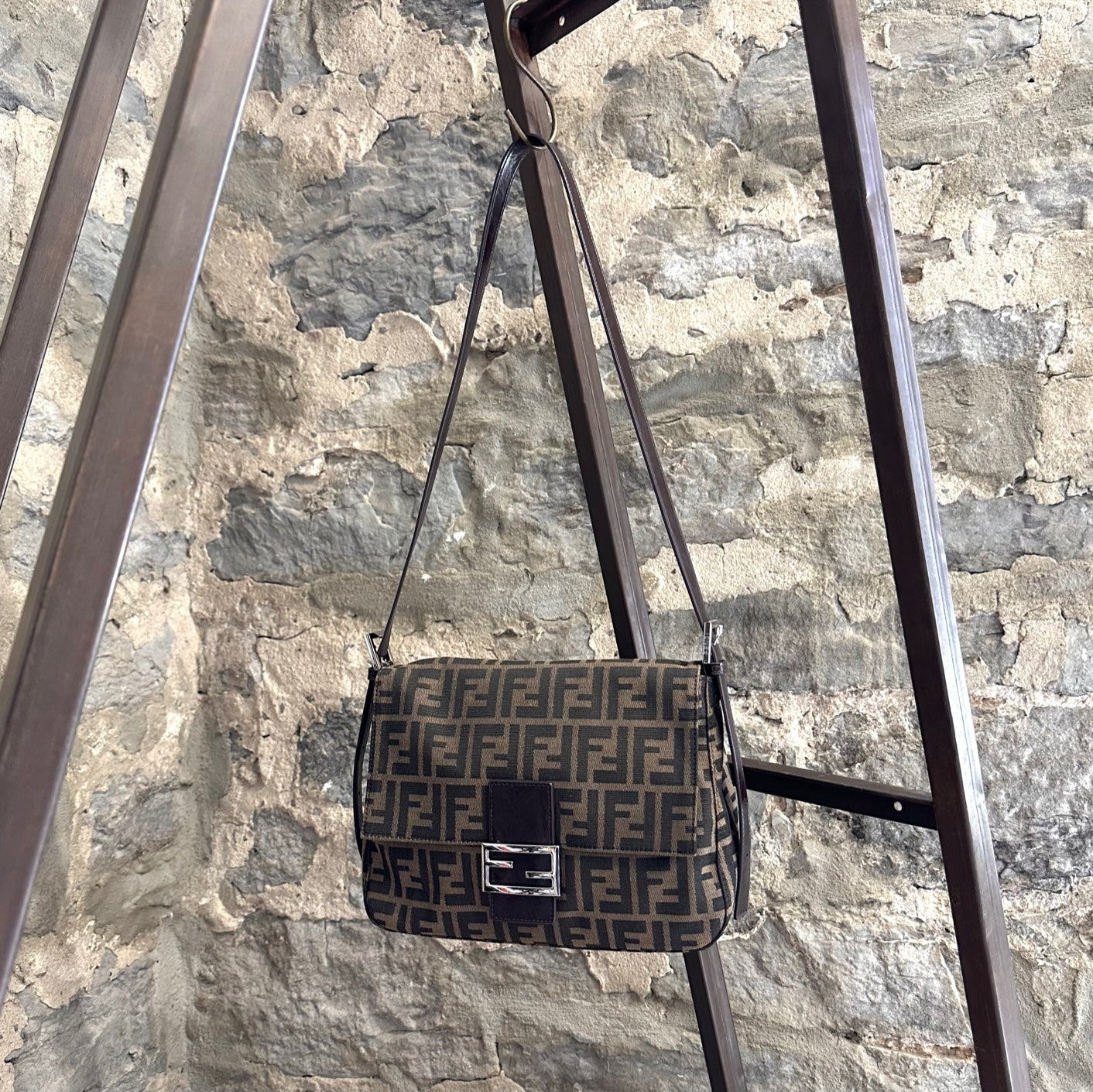 Fendi Vintage FF Zucca Brown Leather Mama Baguette Bag – Boutique