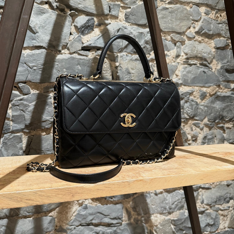 Chanel 2017 Black Medium Trendy Quilted Top Handle Shoulder Bag