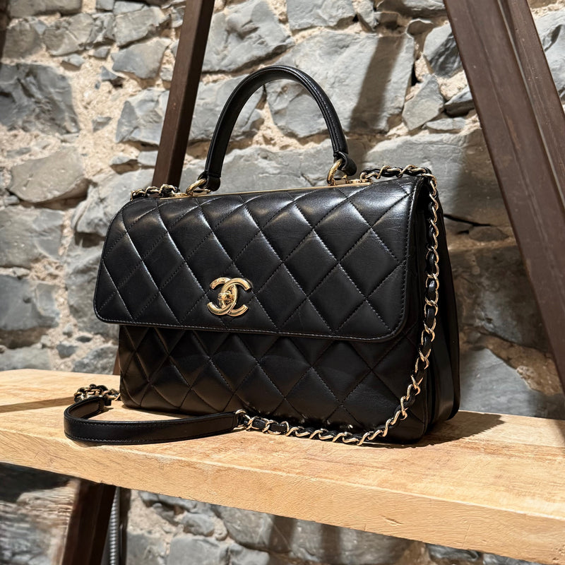 Chanel 2017 Black Medium Trendy Quilted Top Handle Shoulder Bag