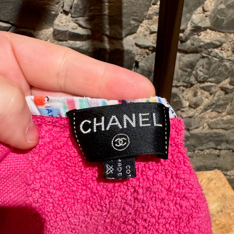 Chanel 2019 Pink Terry Cloth CC Beach Bag With Pouch & Towel