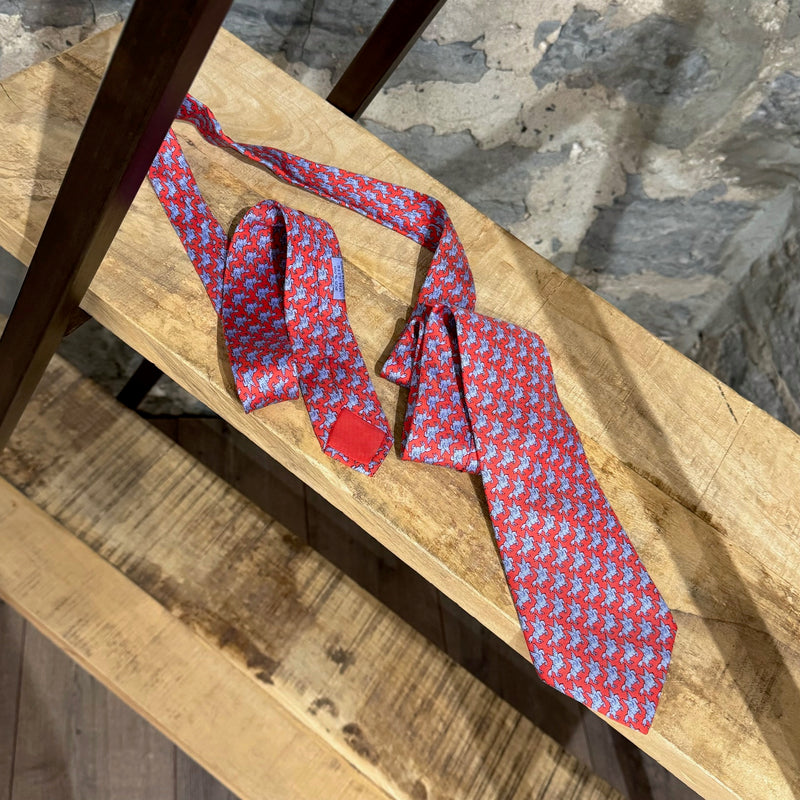 Cravate en soie rouge imprimés pégases Hermès