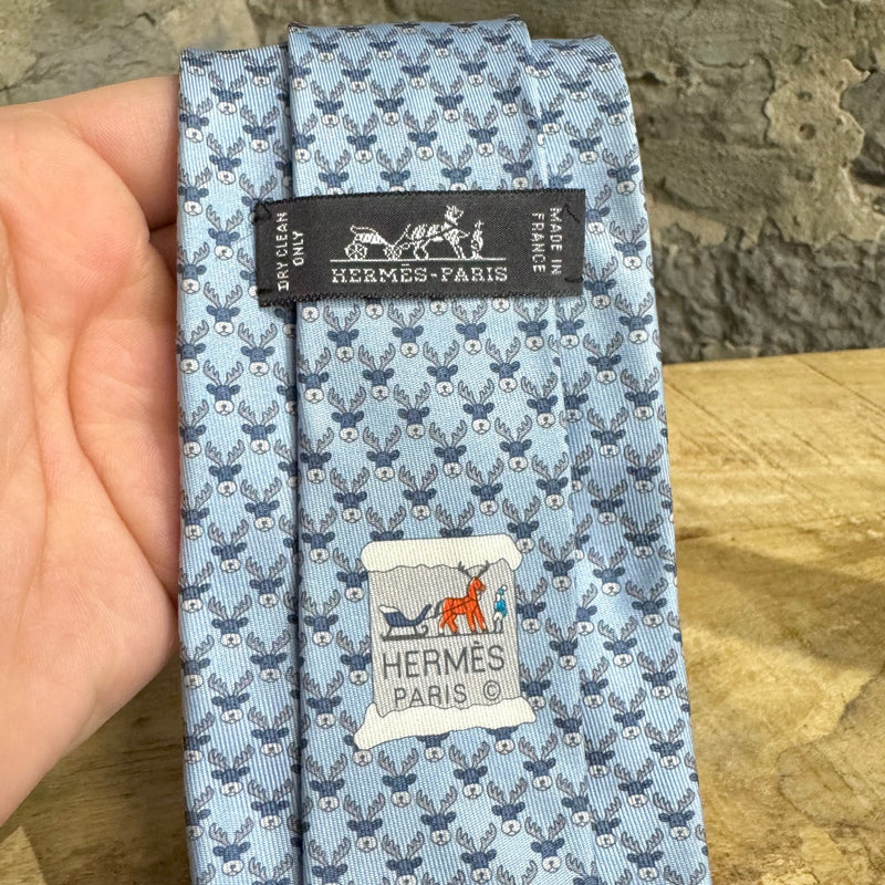 Hermès Reindeer Prints Blue Silk Tie