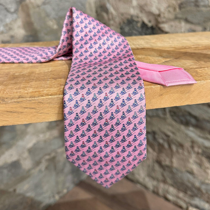 Hermès Toboggan Prints Pink Silk Tie