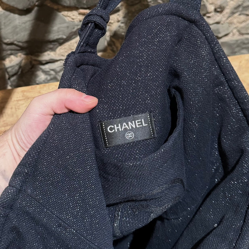 Chanel Navy Blue Terry Cloth CC Beach Bag With Pouch & Towel