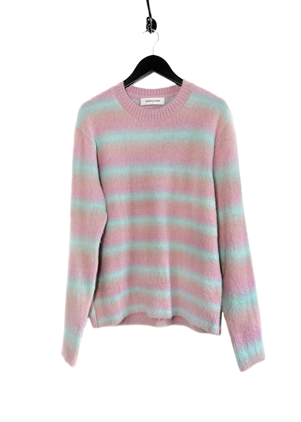 Andersson Bell Pink Green Striped Brushed Alpaca Blend Sweater