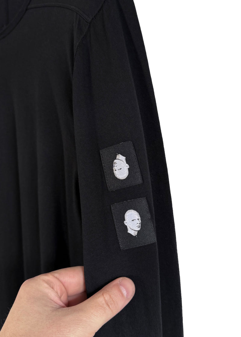 Rick Owens DRKSHDW Black Silk Appliqué Long Sleeves T-shirt