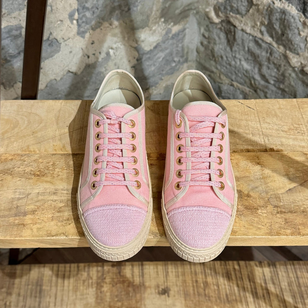 Chanel Pink Canvas Tweed Cap Toe Low-Top Sneakers
