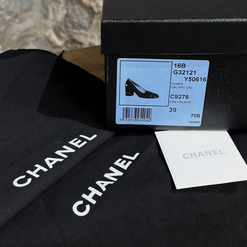 Chanel 2016 Grey Captoe CC Block Heels Pumps