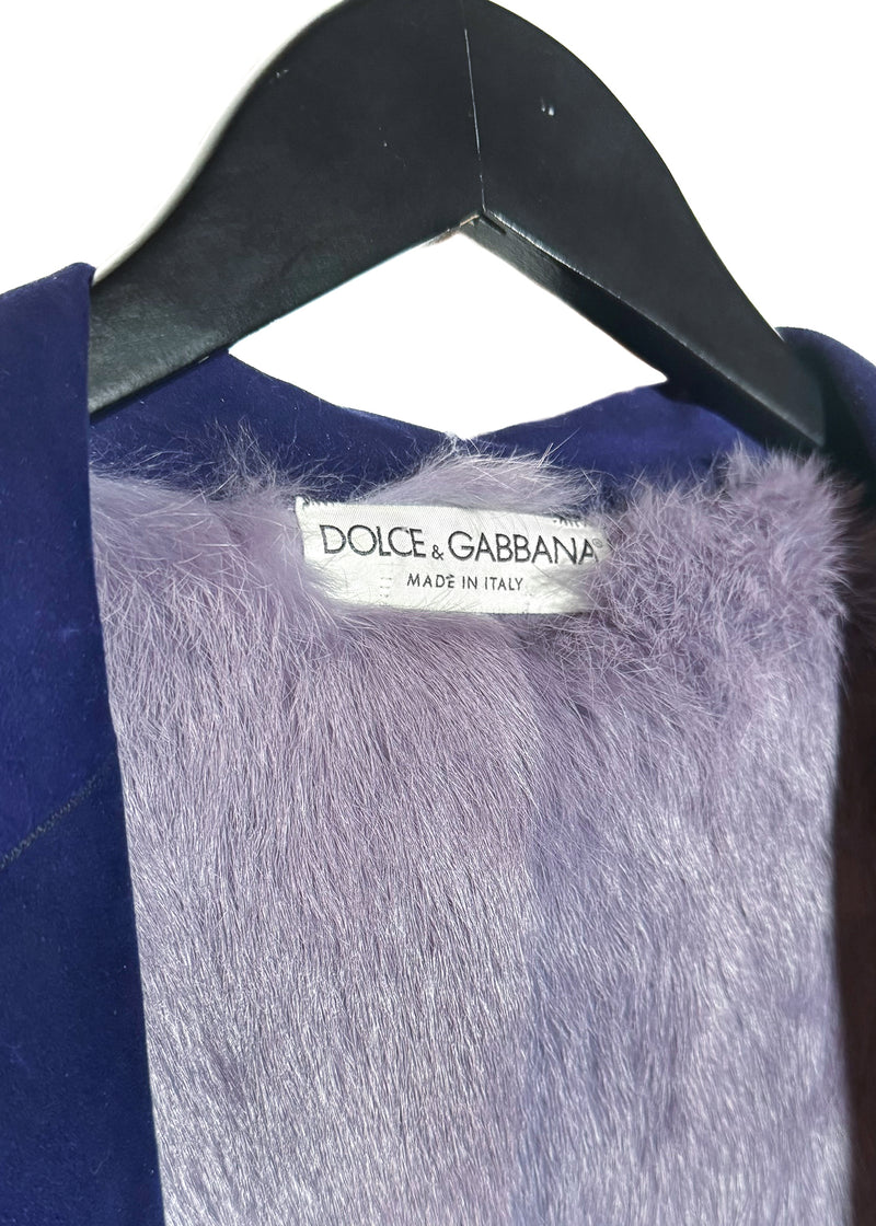 Dolce & Gabbana FW 2000 Purple Shearling Rabbit Fur Reversible Belted Coat