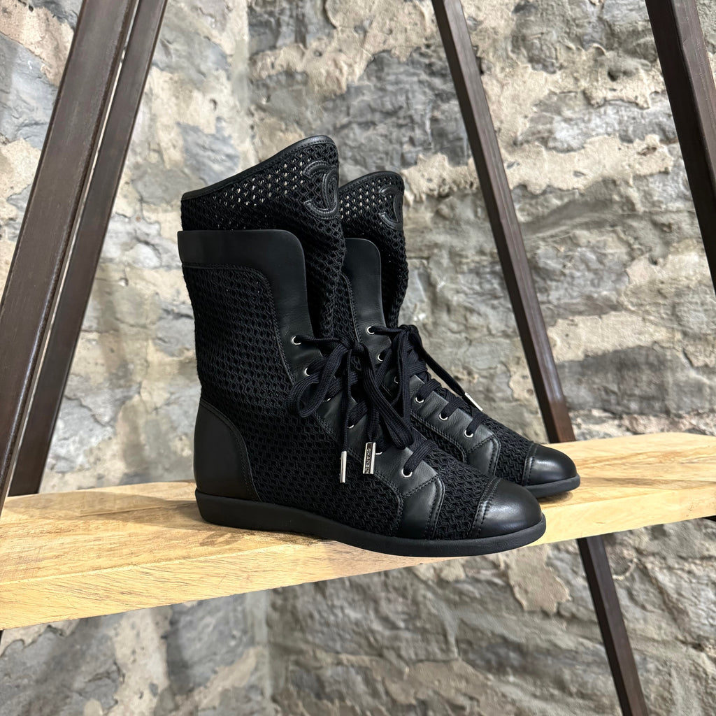 Chanel Black Mesh CC Boots Sneakers
