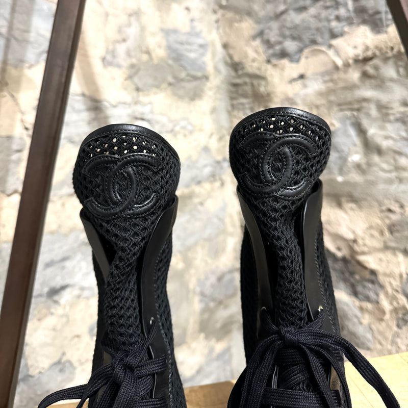 Chanel Black Mesh CC Boots Sneakers