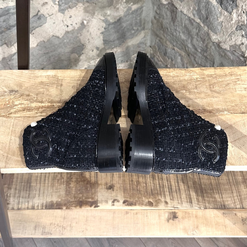 Chanel 2019 Interlocking CC Tweed Combat Boots