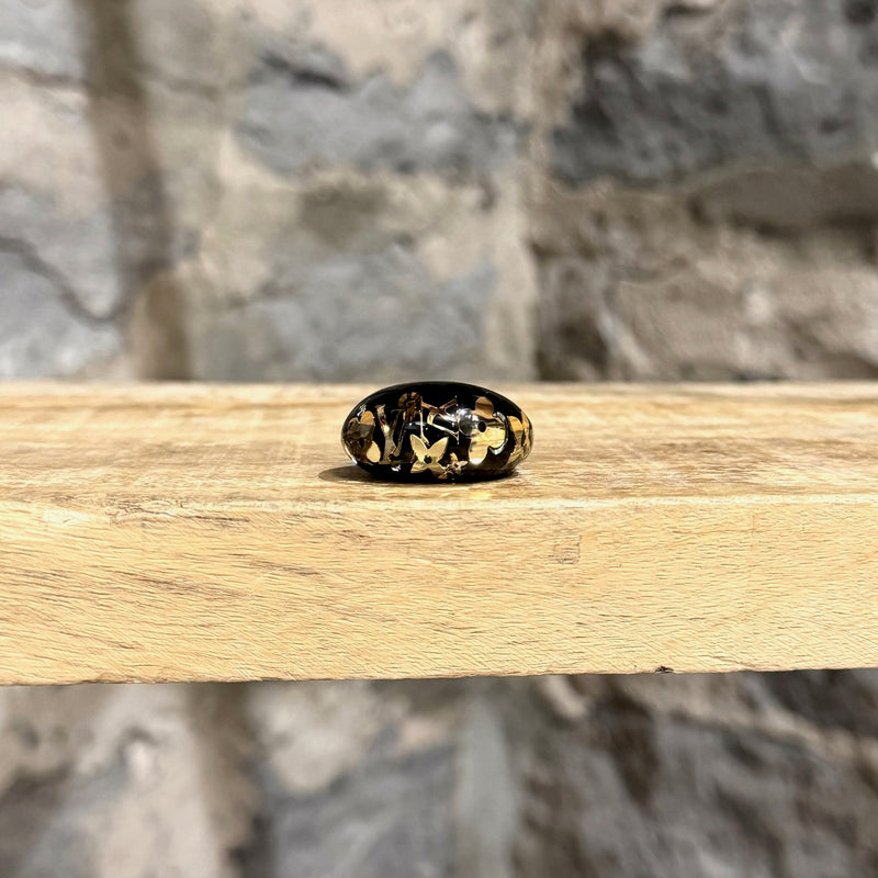 Louis Vuitton Black Resin Logo Crystal Inclusion Dome Ring