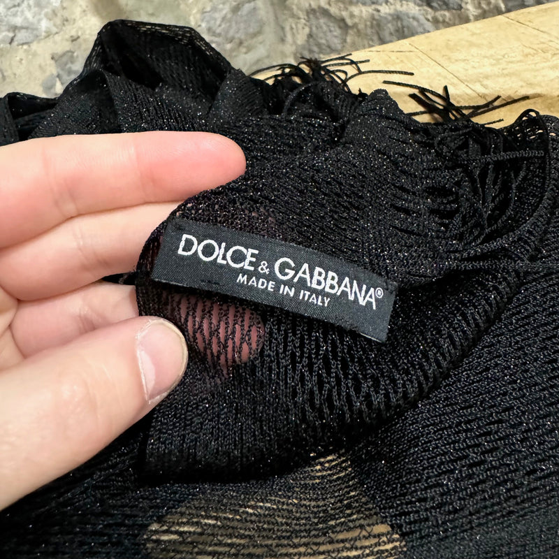 Écharpe à franges avec logo DG noir métallisé Dolce & Gabbana