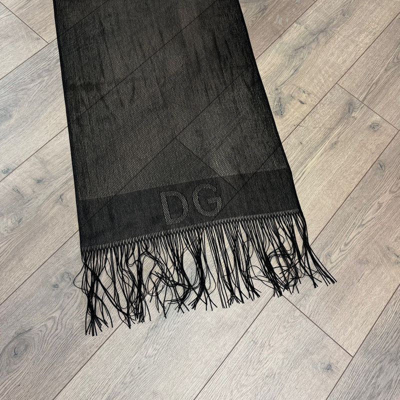 Dolce & Gabbana Metallic Black DG Logo Fringed Scarf