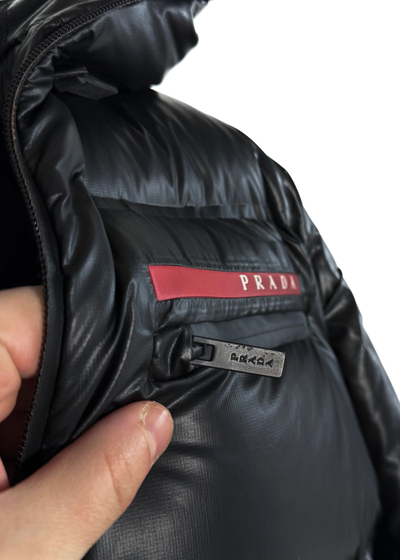 Prada Light Re-Nylon Black Hooded Puffer Jacket