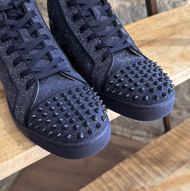 Christian Louboutin Navy Blue Comete Lou Spikes High-top Sneakers