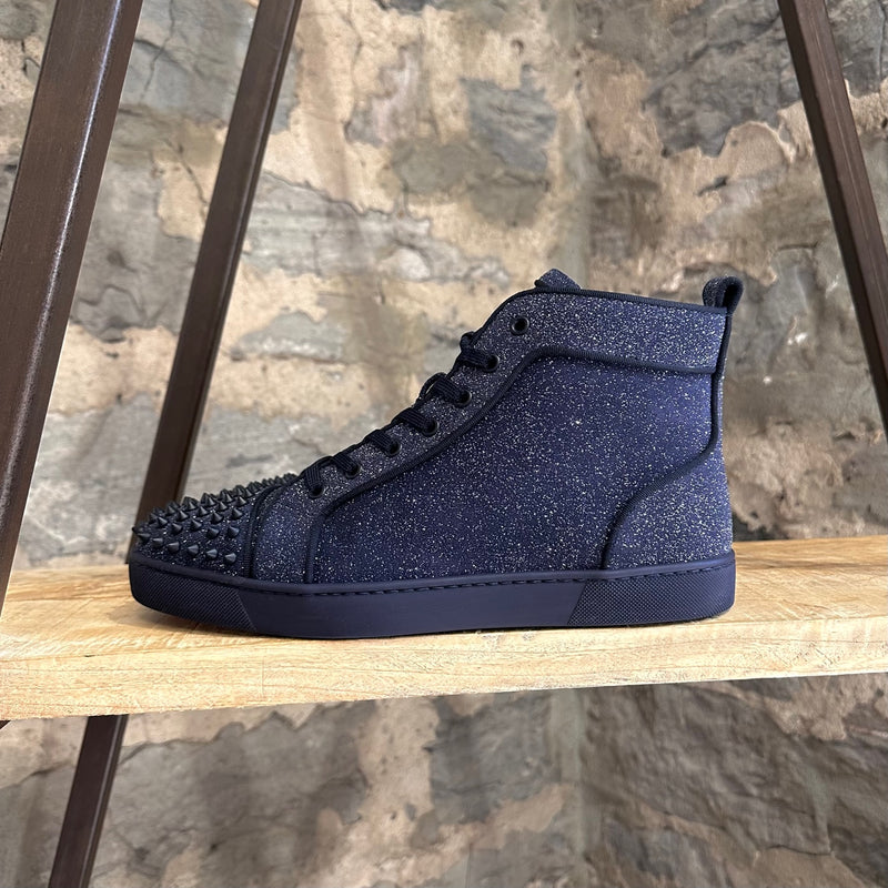 Christian Louboutin Navy Blue Comete Lou Spikes High-top Sneakers