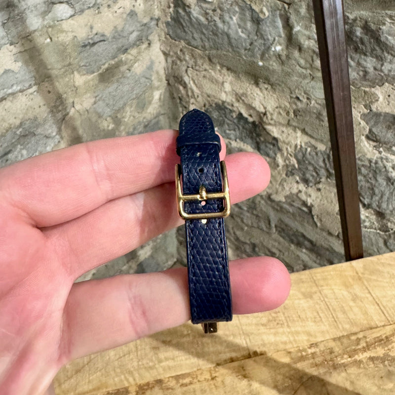 Hermes Blue Epsom Leather Kelly Goldplated Bracelet Watch