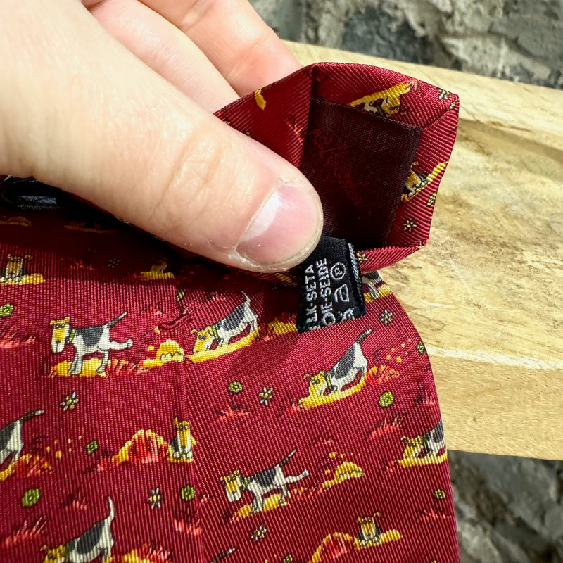 Salvatore Ferragamo Dogs Prints Red Silk Tie