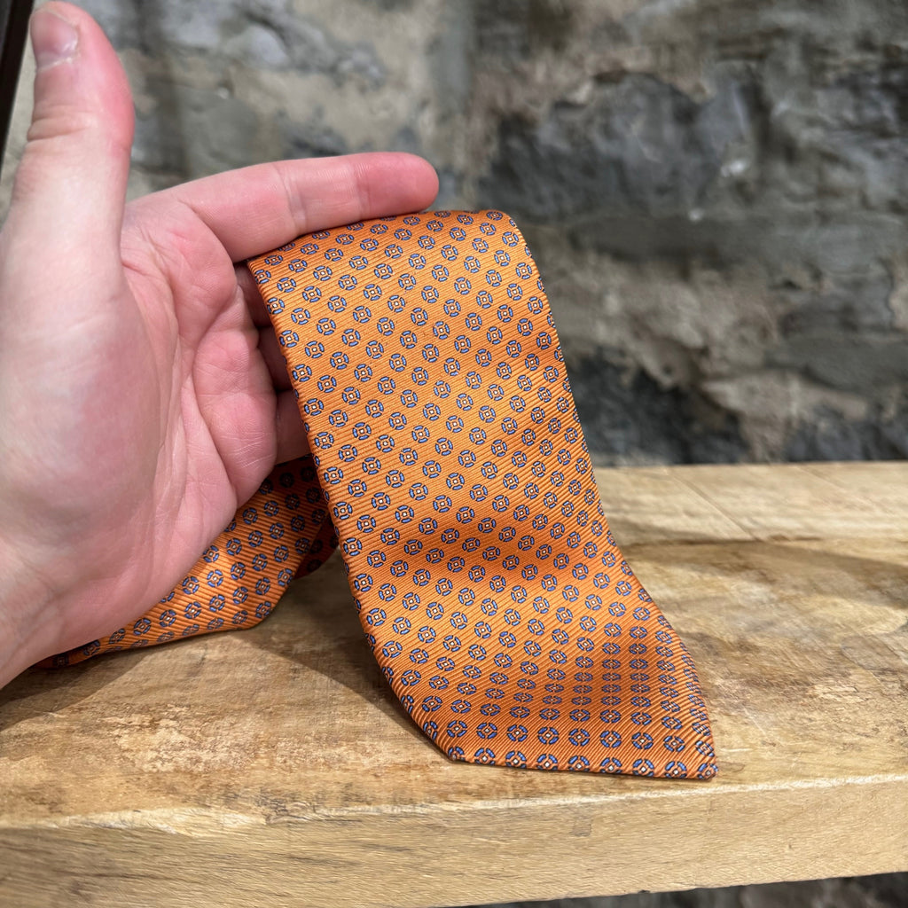 Cravate en soie géométrique orange Ermenegildo Zegna
