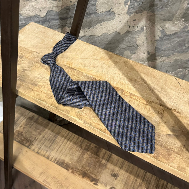 Cravate Hermès en soie bleu marron à maillons de chaîne