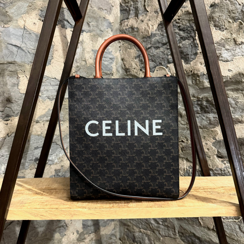 Celine Triomphe Print Logo Vertical Cabas Tote Bag