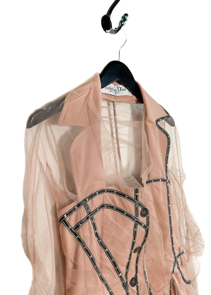 Christian Dior SS06 Nude Deconstructed Mesh Overlay Jacket