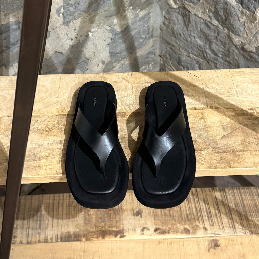 The Row Black Leather Suede Ginza Thong Sandals