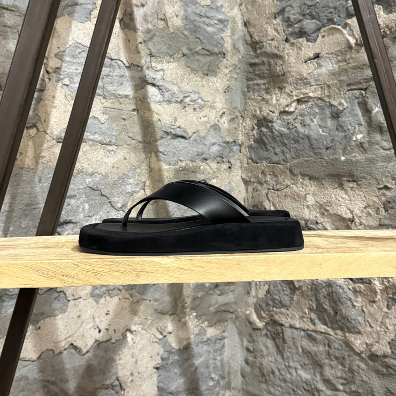 The Row Black Leather Suede Ginza Thong Sandals