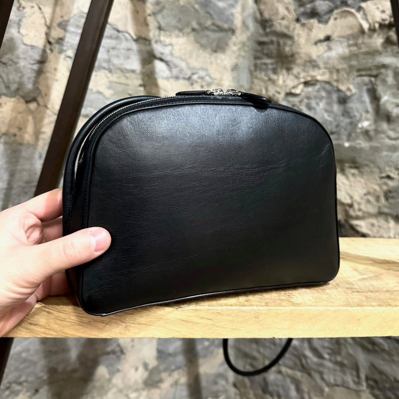 The Row Black Leather Mignon Single Crossbody Bag