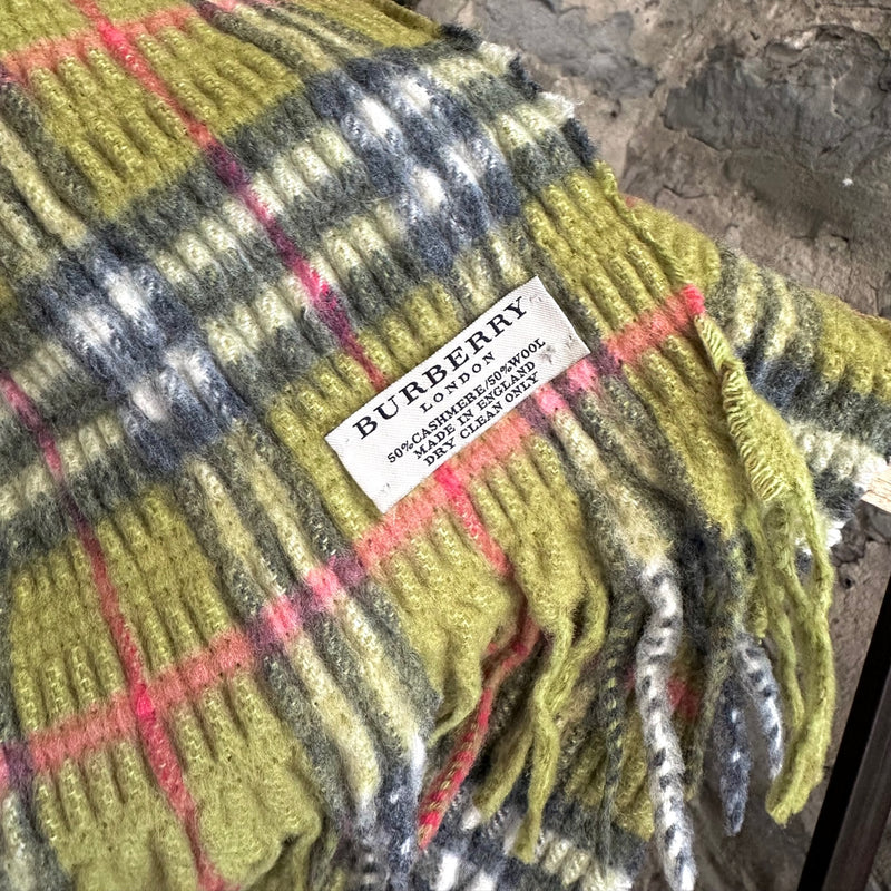 Burberry Green Cashmere Wool Gauffre Scarf