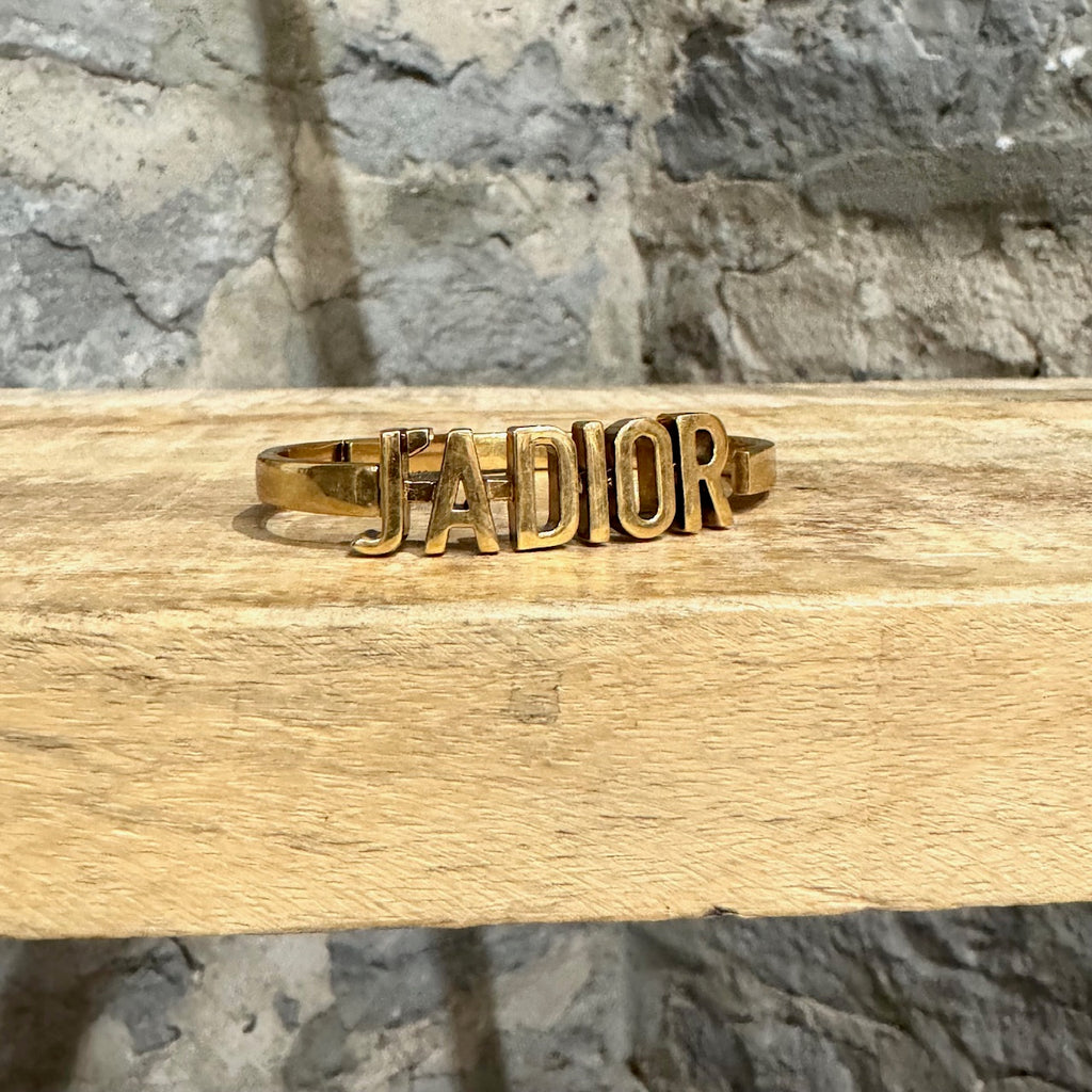 Dior Brass J'adior Logo Hinged Cuff Bracelet