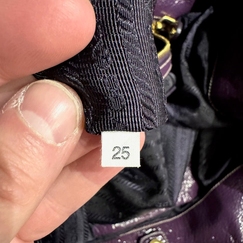 Prada Purple Tessuto Vernice Trim Chain Handles Tote Bag