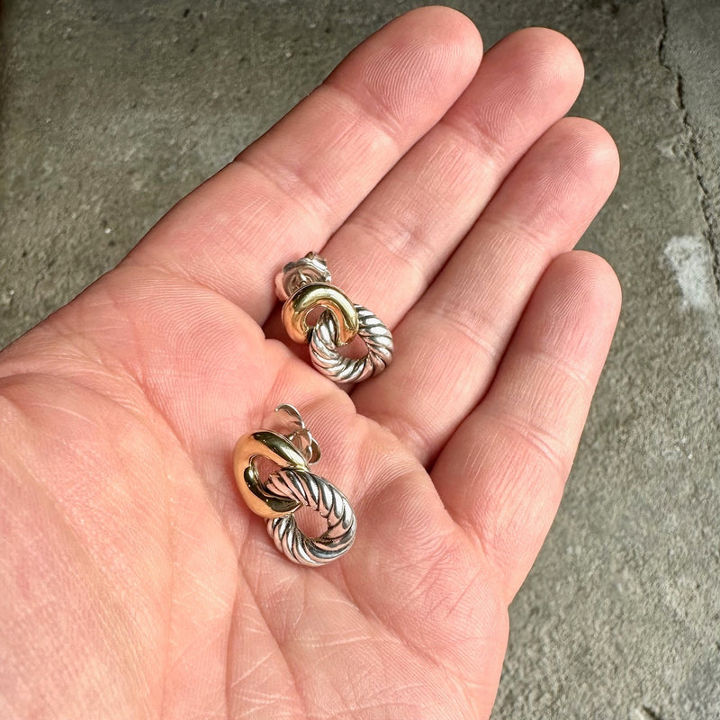 Boucles d'oreilles pendantes David Yurman en argent 925 et or 18 carats à maillons gourmettes Belmon