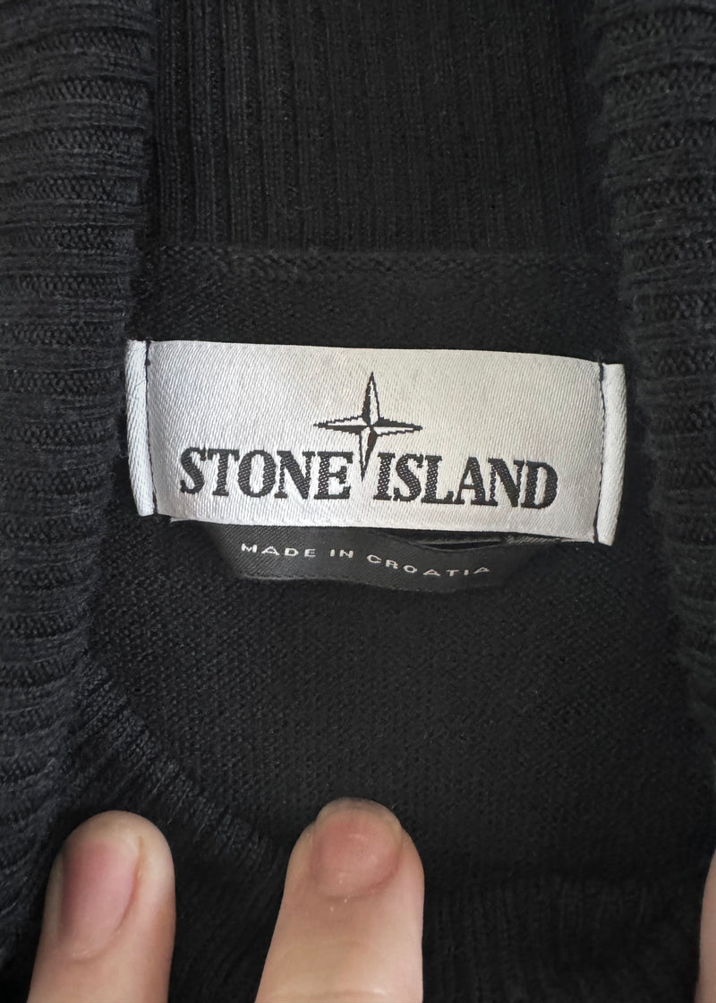 Stone Island Black Wool Badge Turtleneck Sweater