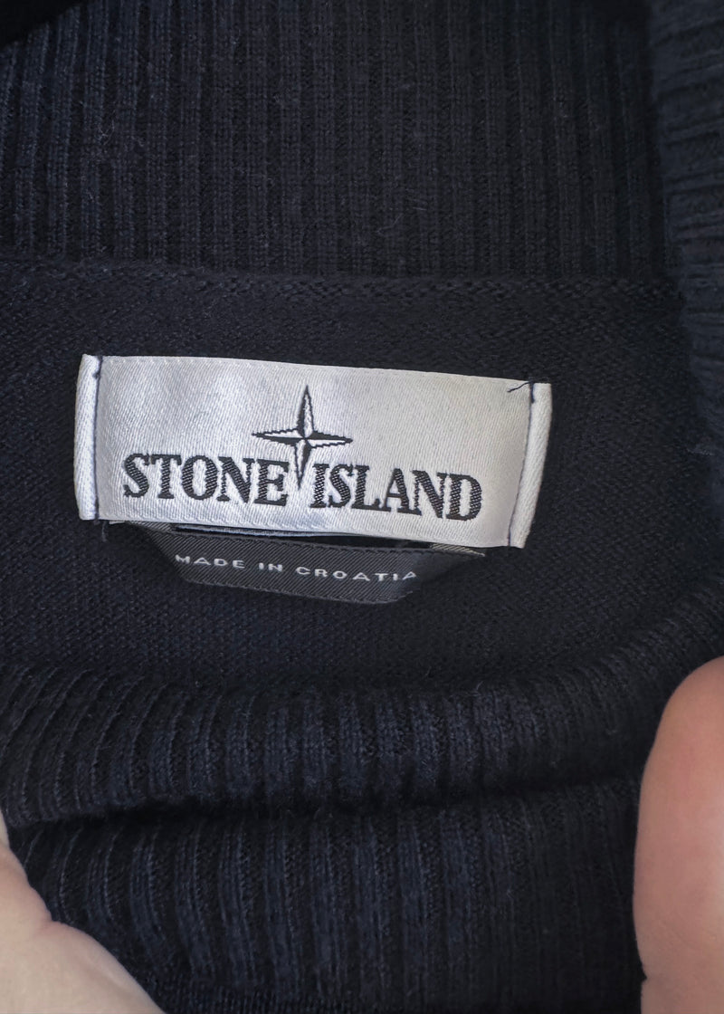 Pull à col roulé avec badge en laine bleu marine Stone Island