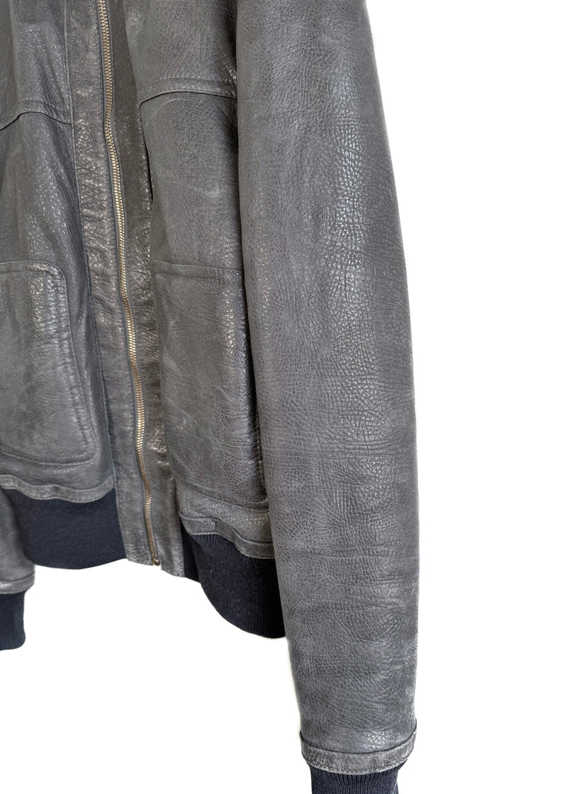 Dolce & Gabbana Grey Lambskin Leather Shearling Bomber Jacket