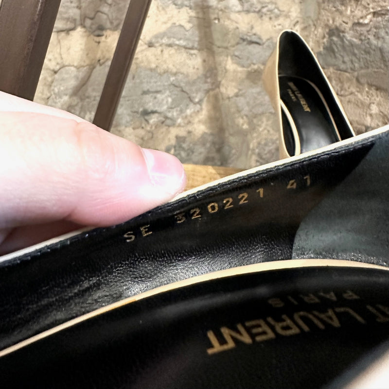 Escarpins à plateforme en cuir vernis beige Saint Laurent Janis 105