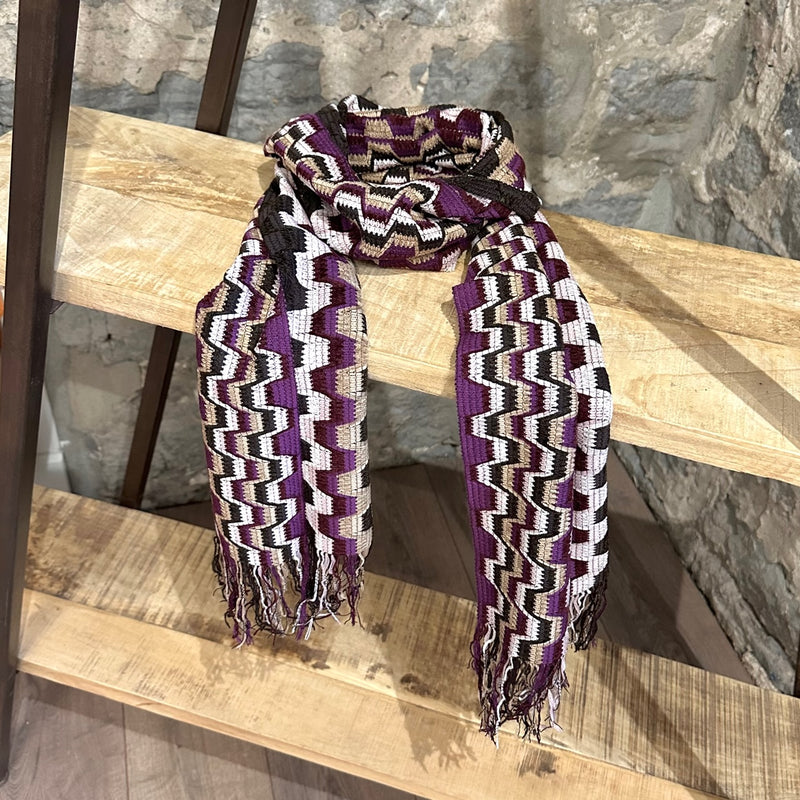 Écharpe en chenille zigzag beige violet Missoni