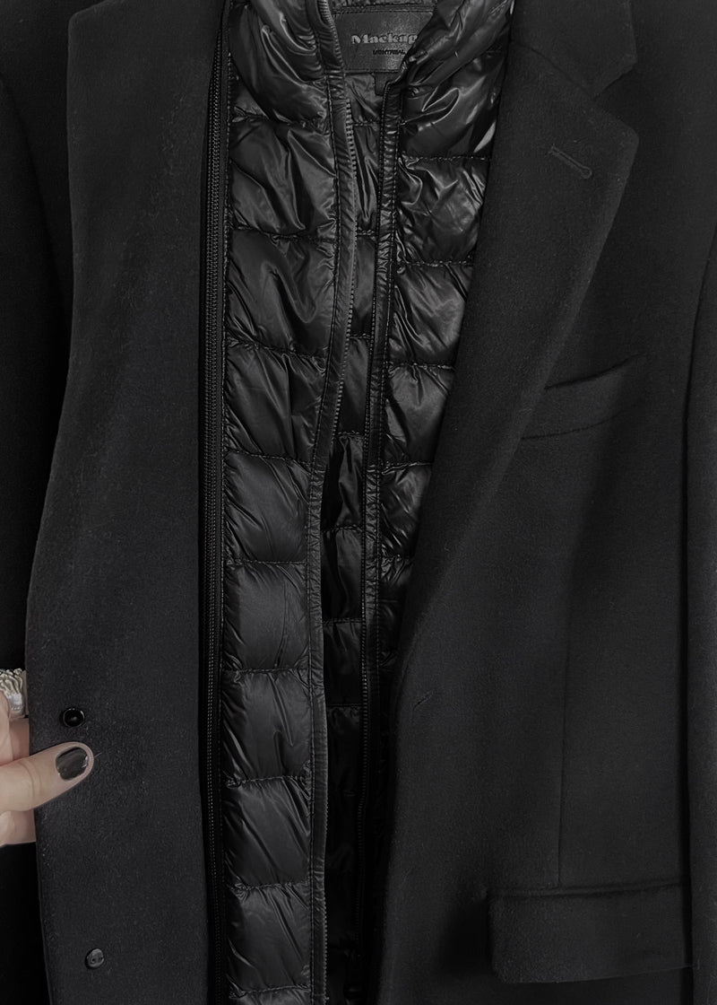 Mackage SKAI Black Wool Blend Nylon Insert Mid Coat