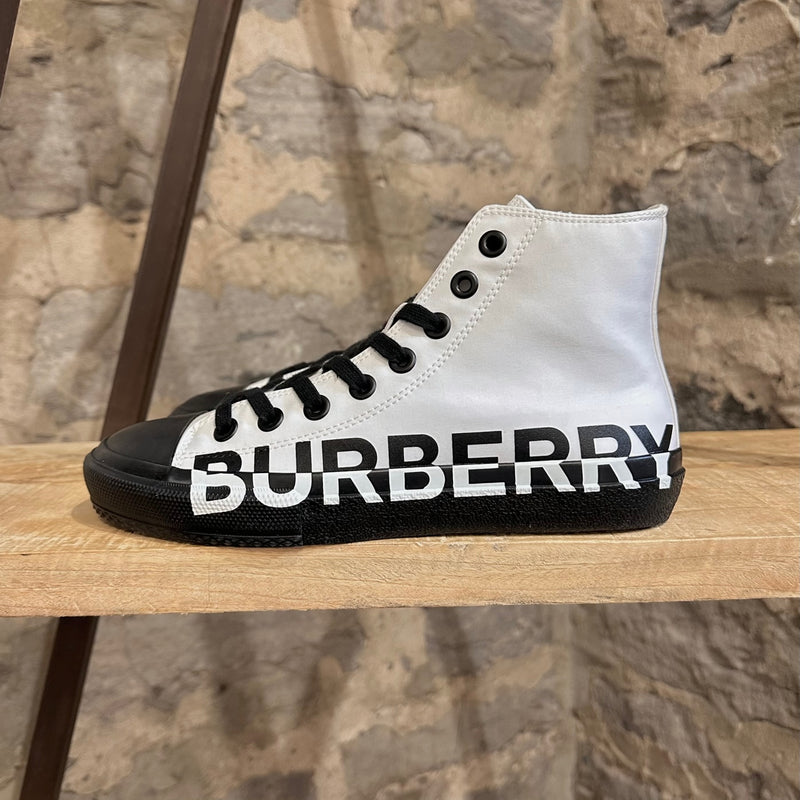 Baskets montantes avec logo en toile blanche Burberry Larkhall